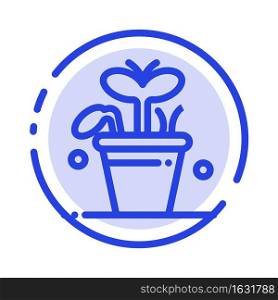 Growth, Leaf, Plant, Spring Blue Dotted Line Line Icon