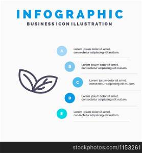 Growth, Leaf, Plant, Spring Line icon with 5 steps presentation infographics Background