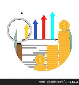 Growth market, financial analysis chart icon. Growth financial analysis, graph and diagram profit. Vector illustration. Growth market, financial analysis chart icon