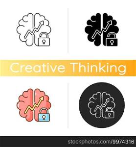 Growth mindset icon. Creative thinking idea. Brainstorm and teamwork. Broadening horizons. Improving thinking skills. Linear black and RGB color styles. Isolated vector illustrations. Growth mindset icon
