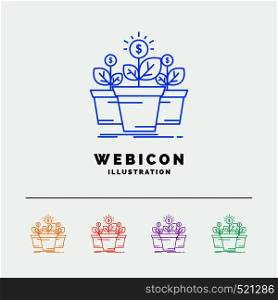 growth, money, plant, pot, tree 5 Color Line Web Icon Template isolated on white. Vector illustration. Vector EPS10 Abstract Template background