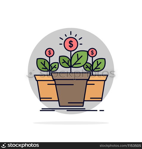 growth, money, plant, pot, tree Flat Color Icon Vector