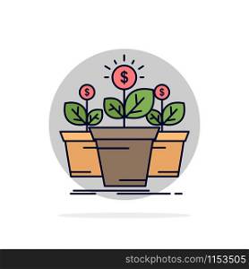 growth, money, plant, pot, tree Flat Color Icon Vector