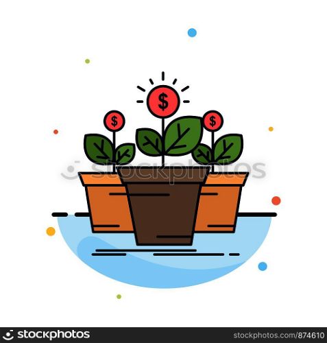 growth, money, plant, pot, tree Flat Color Icon Vector