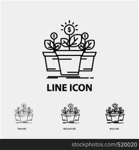 growth, money, plant, pot, tree Icon in Thin, Regular and Bold Line Style. Vector illustration. Vector EPS10 Abstract Template background