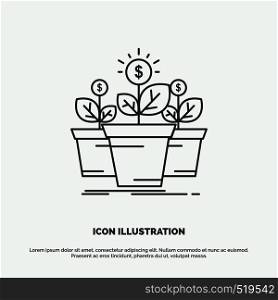growth, money, plant, pot, tree Icon. Line vector gray symbol for UI and UX, website or mobile application. Vector EPS10 Abstract Template background