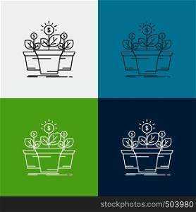 growth, money, plant, pot, tree Icon Over Various Background. Line style design, designed for web and app. Eps 10 vector illustration. Vector EPS10 Abstract Template background