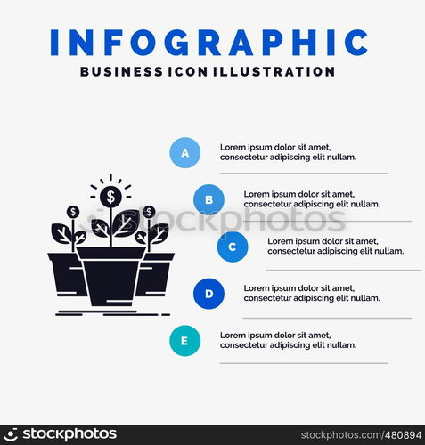 growth, money, plant, pot, tree Infographics Template for Website and Presentation. GLyph Gray icon with Blue infographic style vector illustration.. Vector EPS10 Abstract Template background