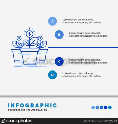 growth, money, plant, pot, tree Infographics Template for Website and Presentation. Line Blue icon infographic style vector illustration. Vector EPS10 Abstract Template background