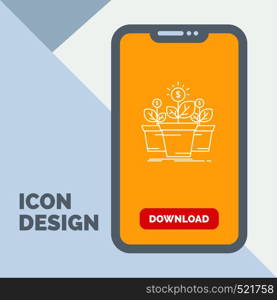 growth, money, plant, pot, tree Line Icon in Mobile for Download Page. Vector EPS10 Abstract Template background