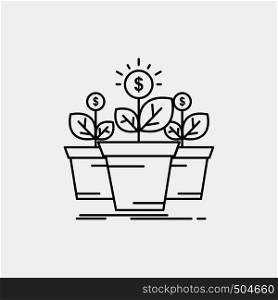 growth, money, plant, pot, tree Line Icon. Vector isolated illustration. Vector EPS10 Abstract Template background