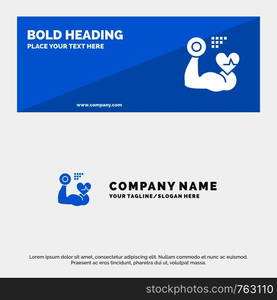 Growth, Muscle, Heart, Beat SOlid Icon Website Banner and Business Logo Template