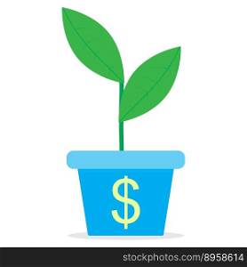 Growth of income. Sprout in a pot. Profit growth and income, investment finance, sprout plant in pot. Vector flat design illustration. Growth of income. Sprout in a pot
