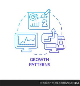 Growth patterns blue gradient concept icon. Performance monitoring abstract idea thin line illustration. Increasing revenue. Isolated outline drawing. Roboto-Medium, Myriad Pro-Bold fonts used. Growth patterns blue gradient concept icon