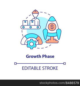 Growth phase concept icon. Business development. Stage of product lifecycle abstract idea thin line illustration. Isolated outline drawing. Editable stroke. Arial, Myriad Pro-Bold fonts used. Growth phase concept icon