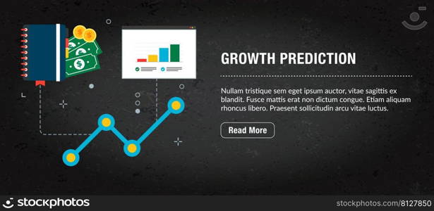 Growth prediction concept. Internet banner with icons in vector. Web banner for business, finance, strategy, investment, technology and planning.
