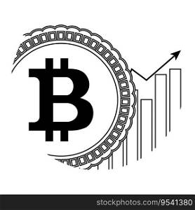 Growth price bitcoin icon linear. Arrow up chart and coin line. Vector illustration. Growth price bitcoin icon linear