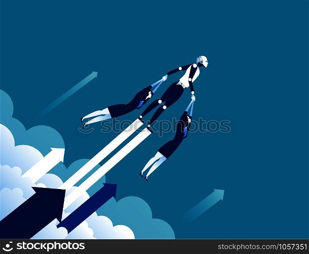 Growth. Robot to success. Concept business vector illustration.