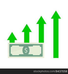 Growth salary money. Vector profit up arrow chart, currency cash growth illustration. Growth salary money