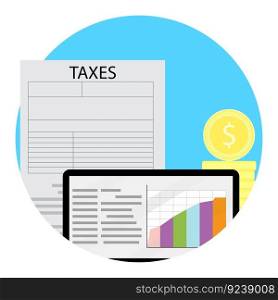Growth taxation cocncept. Bookkeeping statistic and analysis icon, planning balance, vector illustration. Growth taxation concept