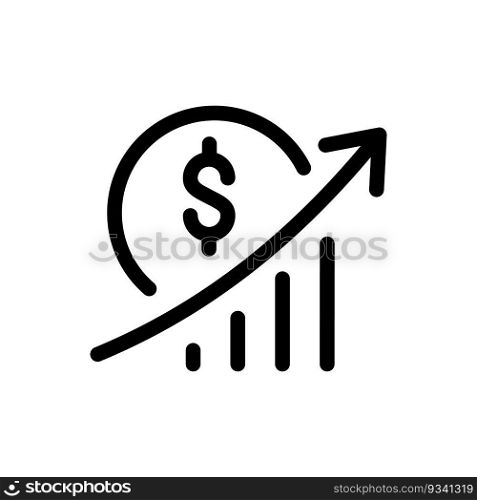 Growth vector diagram logo icon with sign dollar and arrow going up. Vector line icon isolated on white background. Success business finance investment symbol.. Growth vector diagram logo icon with sign dollar and arrow going up. Vector line icon isolated on white background. Success business finance investment symbol