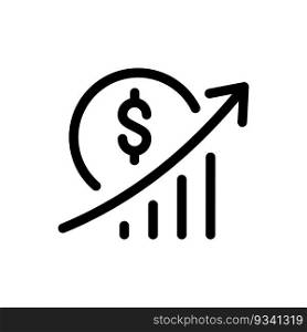 Growth vector diagram logo icon with sign dollar and arrow going up. Vector line icon isolated on white background. Success business finance investment symbol.. Growth vector diagram logo icon with sign dollar and arrow going up. Vector line icon isolated on white background. Success business finance investment symbol