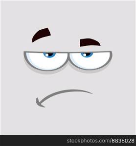 Grumpy Cartoon Funny Face With Sadness Expression. Illustration With Gray Background