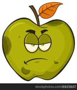 Grumpy Rotten Green Apple Fruit Cartoon Mascot Character. Illustration Isolated On White Background