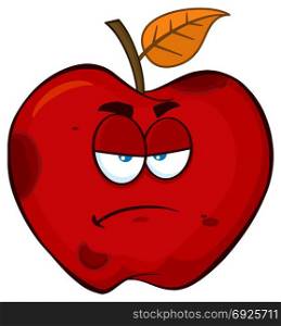 Grumpy Rotten Red Apple Fruit Cartoon Mascot Character. Illustration Isolated On White Background