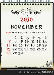 grunge 2010 calendar with a blanknote paper - vector illustration