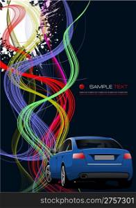 Grunge abstract wave background with blue car background. vector