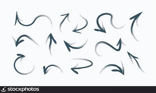 Grunge arrows. Abstract direction arrows graffiti paints brush stylized drawn lines garish vector flat collection for design projects. Illustration of arrow direction pointer, drawing design sketch. Grunge arrows. Abstract direction arrows graffiti paints brush stylized drawn lines garish vector flat collection for design projects