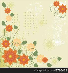 Grunge background with an abstract orange flowers