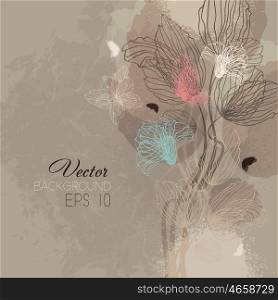 Grunge Background With Flowers And Butterflies