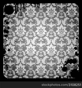 Grunge background with gray damask pattern and dirty