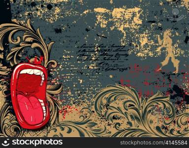 grunge background with screaming mouth vector illustration