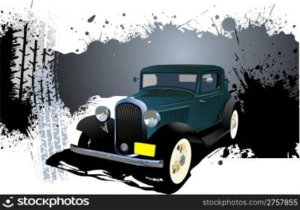 Grunge Banner with rarity car image. Vector illustration