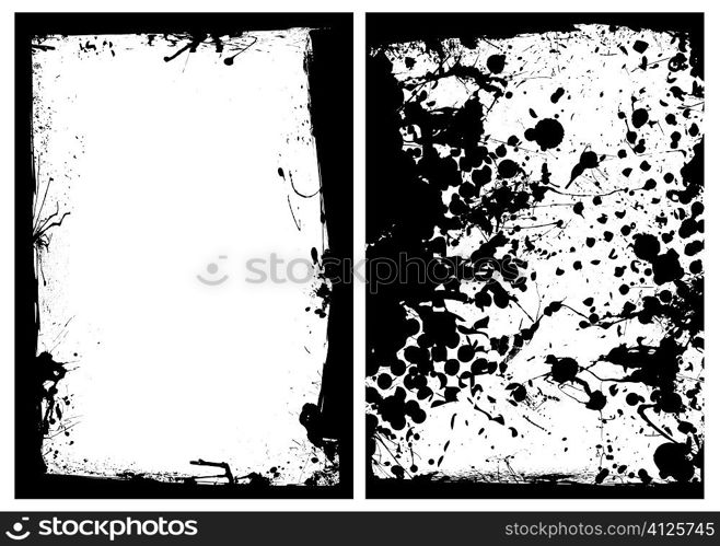 Grunge black ink splat border with two image frames