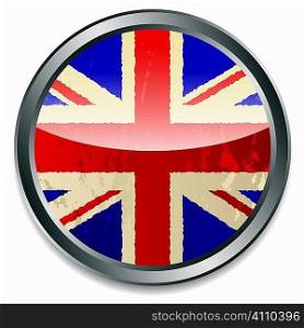 Grunge british flag icon with light reflection and silver bevel