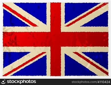 Grunge british flag in red white and blue with old aged effect