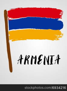 Grunge brush stroke with flag. Grunge brush stroke with Armenia national flag isolated on light grey background