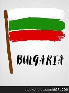 Grunge brush stroke with flag. Grunge brush stroke with Bulgaria national flag isolated on light grey background