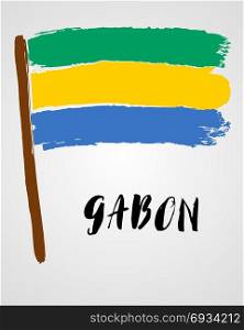 Grunge brush stroke with flag. Grunge brush stroke with Gabon national flag isolated on light grey background