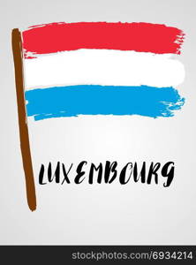 Grunge brush stroke with flag. Grunge brush stroke with Luxembourg national flag isolated on light grey background