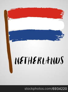 Grunge brush stroke with flag. Grunge brush stroke with Netherlands national flag isolated on light grey background