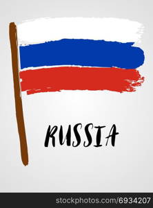 Grunge brush stroke with flag. Grunge brush stroke with Russia national flag isolated on light grey background