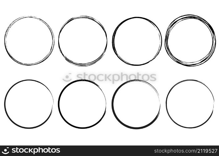 Grunge circle frames icon set. Outline ink art. Creative design. Hand drawn picture. Vector illustration. Stock image. EPS 10.. Grunge circle frames icon set. Outline ink art. Creative design. Hand drawn picture. Vector illustration. Stock image.