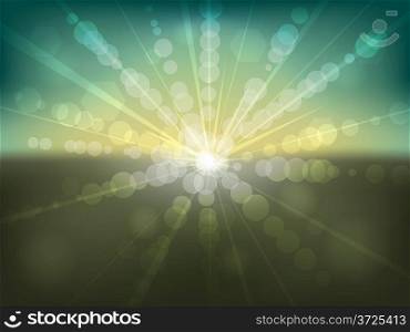 Grunge colored sunset bokeh effect vector background.