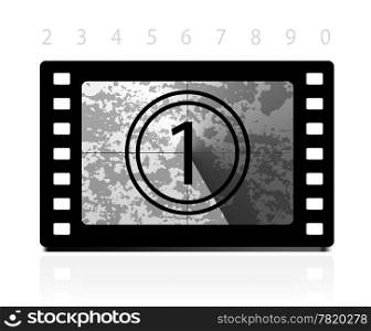 Grunge film countdown. Vector illustration on white background. Easy to remove grunge effect.