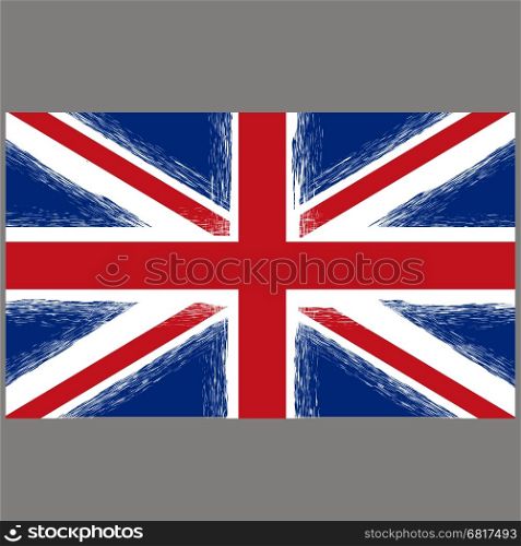 Grunge Flag of United Kingdom on Grey Background. English Symbol of Independence.. Grunge Flag of United Kingdom